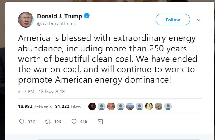Image result for beautiful clean coal tweet trump